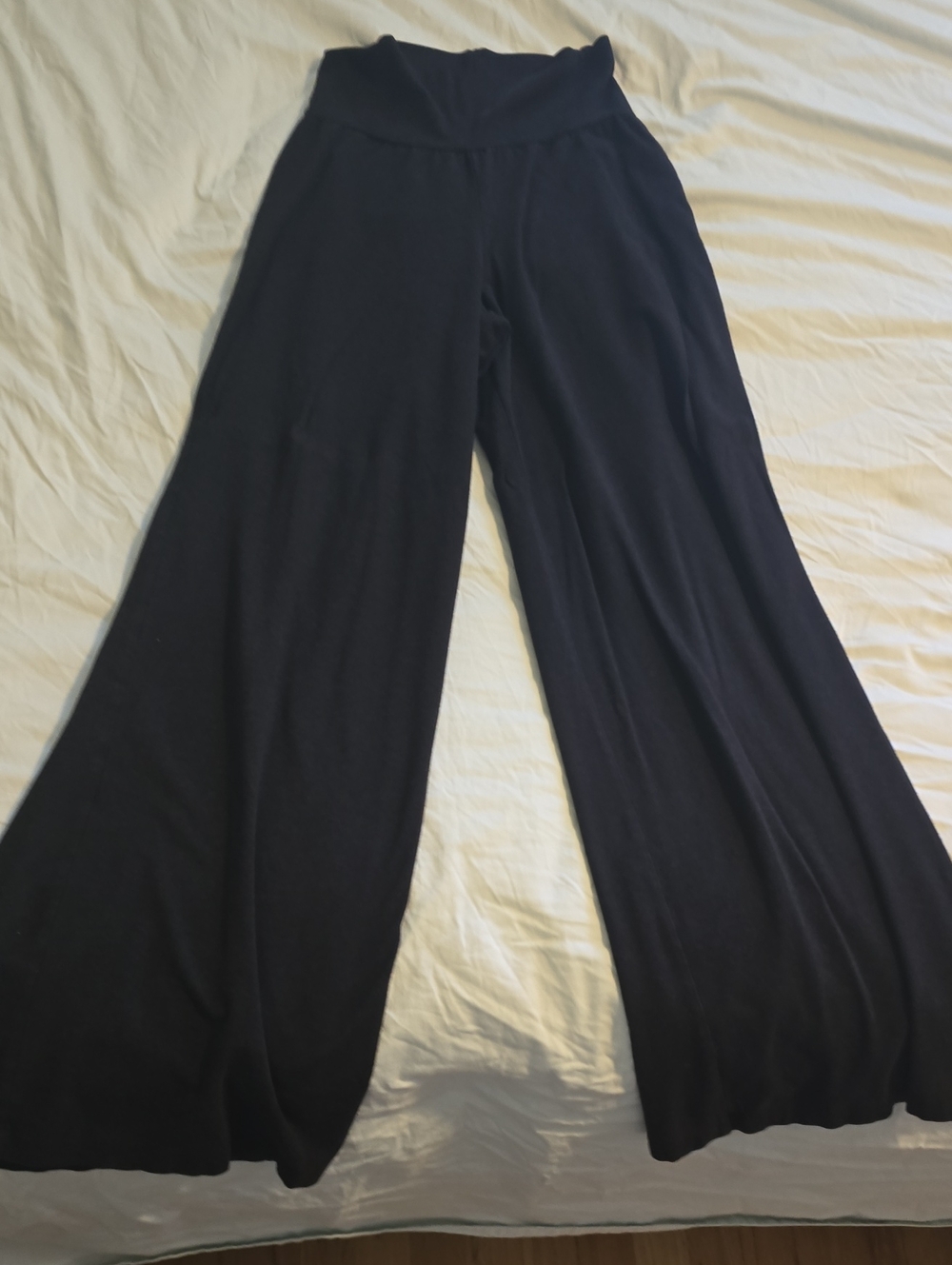 Wide-Leg Black Fold-Over Waist Pants for Women